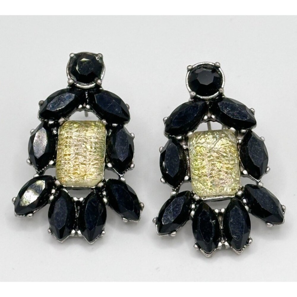 Lulu Frost Pierced Earrings With Black Rhinestones And Foil‎ Rhinestones